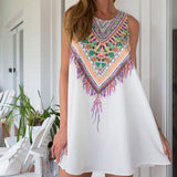 Vintage Print Women Dress O-neck Sleeveles Dress