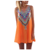 Vintage Print Women Dress O-neck Sleeveles Dress
