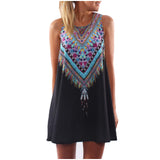 Vintage Print Women Dress O-neck Sleeveles Dress