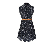 New Design Summer Dress Cat Footprints Pattern withh Belt