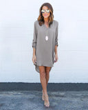 New Fashion Loose Dresses Casual Blouse V-Neck Solid Ladies Dress Clothing