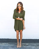 New Fashion Loose Dresses Casual Blouse V-Neck Solid Ladies Dress Clothing