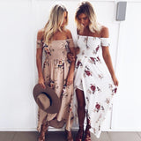 Women Off Shoulder Floral Print Boho Dress Fashion Beach Summer Dresses Ladies Strapless Long Maxi Dress