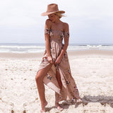 Women Off Shoulder Floral Print Boho Dress Fashion Beach Summer Dresses Ladies Strapless Long Maxi Dress