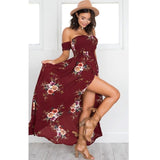 Women Off Shoulder Floral Print Boho Dress Fashion Beach Summer Dresses Ladies Strapless Long Maxi Dress