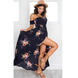 Women Off Shoulder Floral Print Boho Dress Fashion Beach Summer Dresses Ladies Strapless Long Maxi Dress