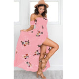 Women Off Shoulder Floral Print Boho Dress Fashion Beach Summer Dresses Ladies Strapless Long Maxi Dress