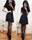 2017 Fashion women Slim Mini Party Dresses Pearl Design Dark Green Wine Red Black S-XXXL Plus size