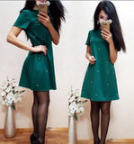 2017 Fashion women Slim Mini Party Dresses Pearl Design Dark Green Wine Red Black S-XXXL Plus size