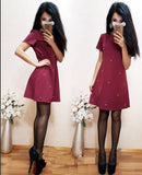 2017 Fashion women Slim Mini Party Dresses Pearl Design Dark Green Wine Red Black S-XXXL Plus size
