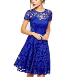 5XL Plus Size Dress Fashion Women Elegant Sweet Hallow Out Lace Dress Sexy Party Princess Slim Summer Dresses Vestidos Red Blue