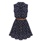 New Design Summer Dress Cat Footprints Pattern withh Belt